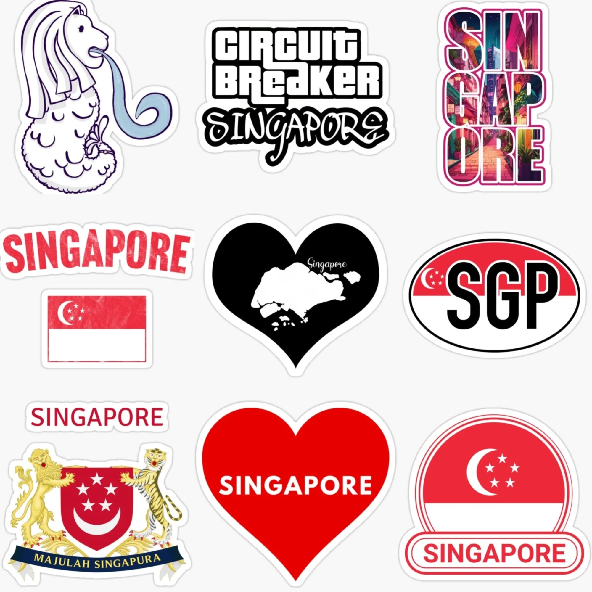 Car Accessories Singapore - Stiker PVC Kreatif Lambang Merlion Peta