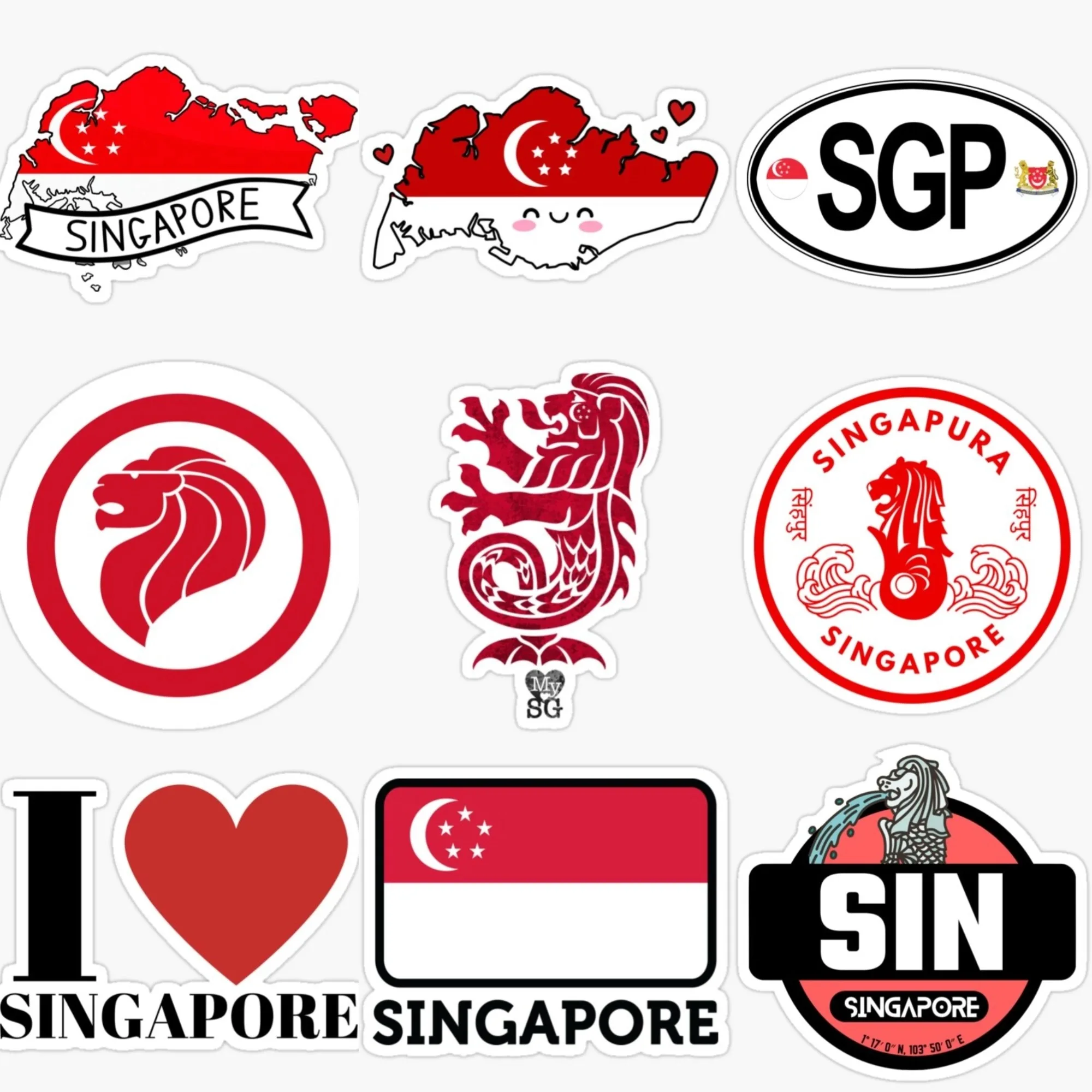 Car Accessories Singapore - Stiker PVC Kreatif Lambang Merlion Peta